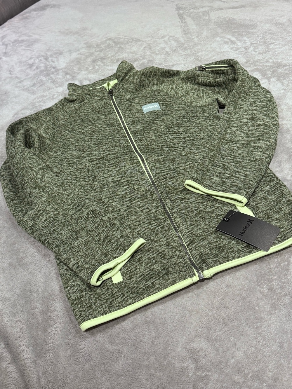 Hurley Boys Full Zip Fleece Jacket/Sweater in Olive Green - Size M